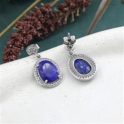 Classic Luxury Lapis Lazuli Gemstone 925 Silver Stud Dangle Earrings Jewellery Distributor  | Akrati Jewels Inc