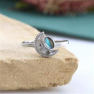Minimalist Oval Moon Design Gemstone Handmade 925 Sterling Silver Ring Jewelry Wholesaler | Akrati Jewels Inc