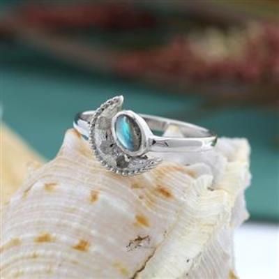 Minimalist Oval Moon Design Gemstone Handmade 925 Sterling Silver Ring Jewelry Wholesaler | Akrati Jewels Inc