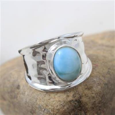 Larimar Gemstone Silver Band Ring Precious Jewelery | Akrati Jewels Inc