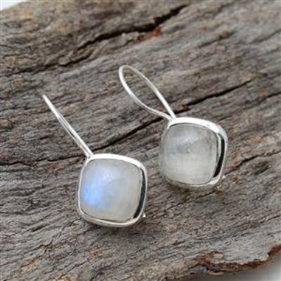 Cushion Moonstone Silver Earring Handmade Jewelery Supplier | Akrati Jewels Inc