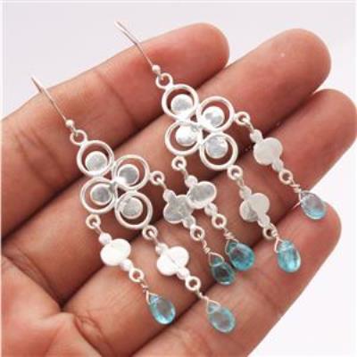 Jhumka Design Blue Topaz Silver Earring | Akrati Jewels Inc
