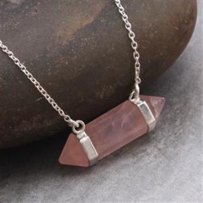 Healing Rose Quartz Crystal Silver Necklace | Akrati Jewels Inc
