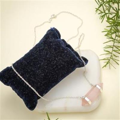 Healing Rose Quartz Crystal Silver Necklace | Akrati Jewels Inc