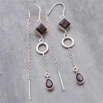 Red Garnet Gemstone Sterling Silver Earring Jewelry | Akrati Jewels Inc