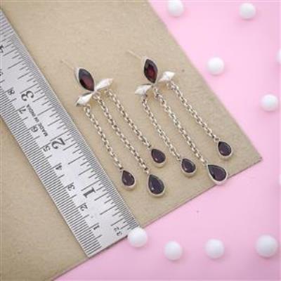 Dangling Garnet Gemstone Silver Earring | Akrati Jewels Inc
