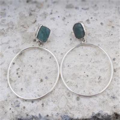 Sterling Silver Aquamarine Rough Gemstone Stud Earrings | Akrati Jewels Inc