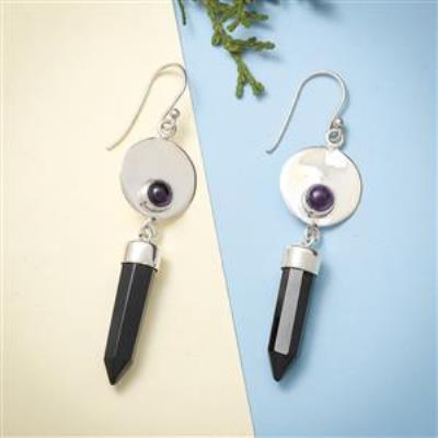 Handcrafted 925 Sterling Silver Black Onyx and Amethyst Earring | Akrati Jewels Inc