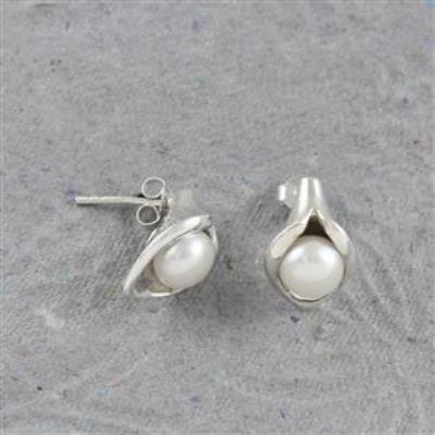Sterling Silver Pearl Gemstone Stud Earring | Akrati Jewels Inc