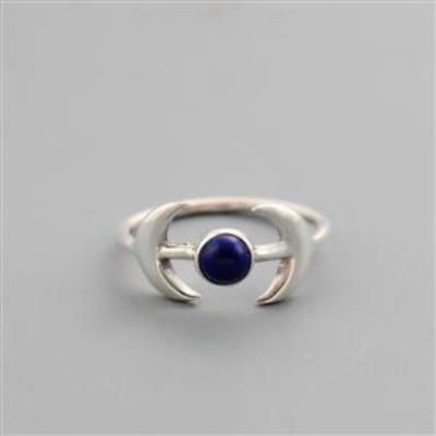 Cresent Moon Sterling Silver Lapis Lazuli Silver Ring | Akrati Jewels Inc