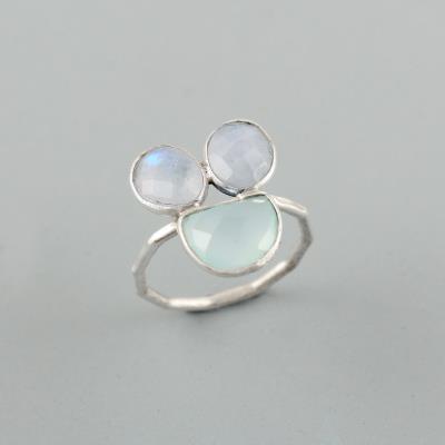 Aqua Chalcedony, Moonstone Bezel Set Silver Ring | Akrati Jewels Inc