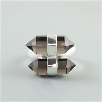 Pencil Smoky Quartz 925 Silver Adjustable Ring 2 Stone Jewelry | Akrati Jewels Inc