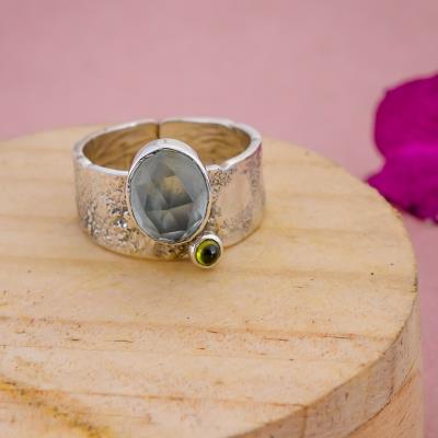 Aquamarine & Peridot Silver Ring Handmade Jewelry | Akrati Jewels Inc