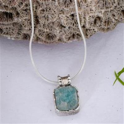 Amazonite Rough Gemstone Sterling Silver Pendant | Akrati Jewels Inc