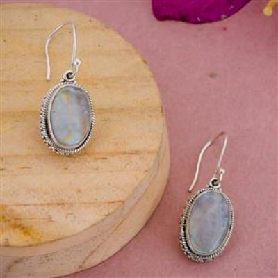 Handcrafted Moonstone 925 Silver Dangle Hook Earrings | Akrati Jewels Inc