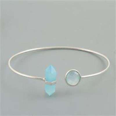 Bezel Set Aqua Chalcedony Sterling Silver Bangle | Akrati Jewels Inc
