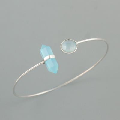 Bezel Set Aqua Chalcedony Sterling Silver Bangle | Akrati Jewels Inc