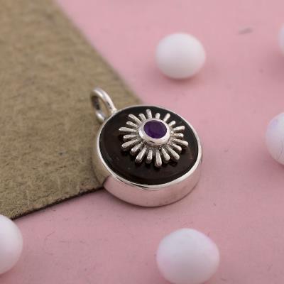 Designer Amethyst Stone Set in Smoky Quartz Silver Pendant Jewelery | Akrati Jewels Inc