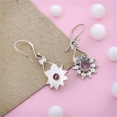 Sun design Amethyst Gemstone Sterling Silver Earring | Akrati Jewels Inc