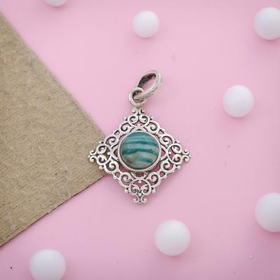 Green Stripped Agate Sterling Silver Pendant Jewelry | Akrati Jewels Inc