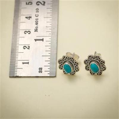 Flower Design Sterling Silver Turquoise Stud Earring Jewelry | Akrati Jewels Inc