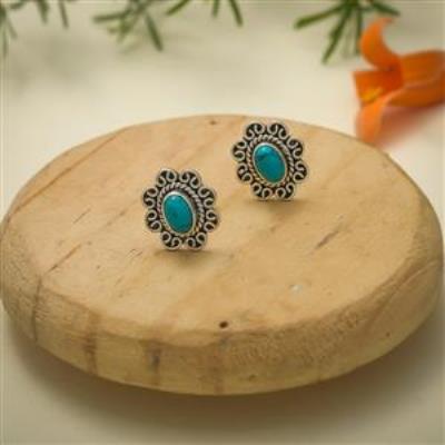 Flower Design Sterling Silver Turquoise Stud Earring Jewelry | Akrati Jewels Inc
