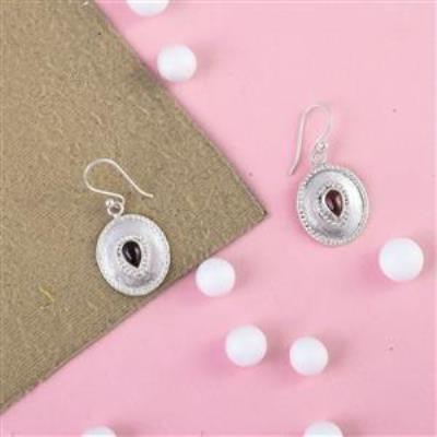 Red Garnet Gemstone Sterling Silver Matte Finish Earring | Akrati Jewels Inc