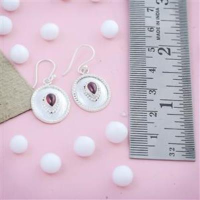 Red Garnet Gemstone Sterling Silver Matte Finish Earring | Akrati Jewels Inc