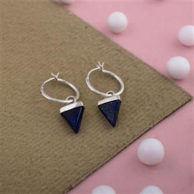 Natural Lapis Lazuli Gemstone Dainty Silver Hoops Earring Jewelery | Akrati Jewels Inc