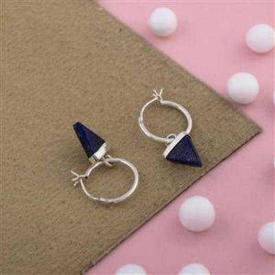 Natural Lapis Lazuli Gemstone Dainty Silver Hoops Earring Jewelery | Akrati Jewels Inc