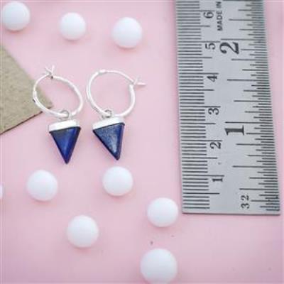 Natural Lapis Lazuli Gemstone Dainty Silver Hoops Earring Jewelery | Akrati Jewels Inc