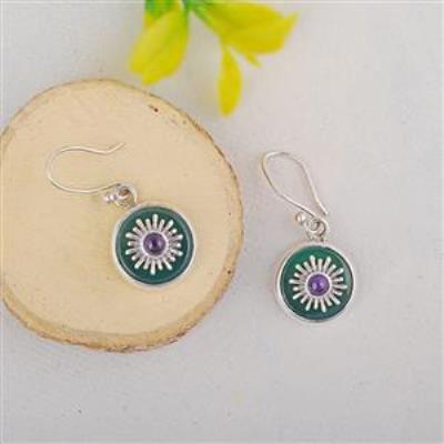 amazing natural amethyst and green onyx multi gemstone sterling silver dangle earrings | Akrati Jewels Inc