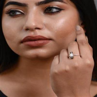925 sterling silver raw pencil green tourmaline dainty minimalist ring  | Akrati Jewels Inc