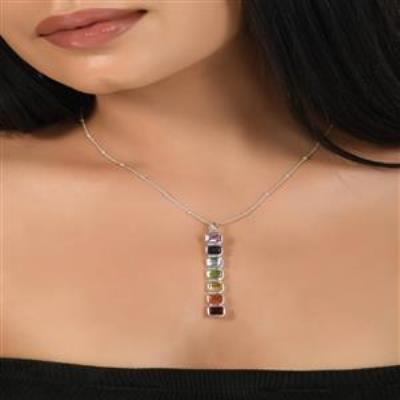 Chakra Pendant Multi Stone Sterling Silver Jewelry | Akrati Jewels Inc