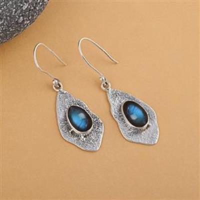 Ethic Design Natural Labradorite Gemstone Sterling Silver Dangle Earrings | Akrati Jewels Inc