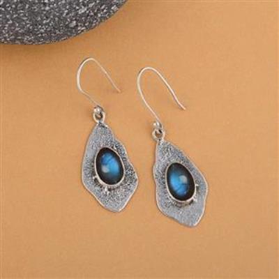 Ethic Design Natural Labradorite Gemstone Sterling Silver Dangle Earrings | Akrati Jewels Inc