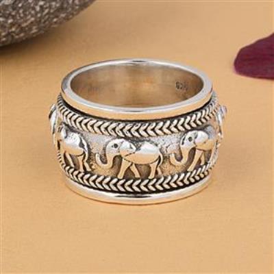 Elephant Design Solid 925 Sterling Silver Handmade Spinner Ring  | Akrati Jewels Inc