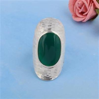 Hammered Finish 925 Sterling Silver Natural Green Onyx Gemstone Chunky Ring | Akrati Jewels Inc