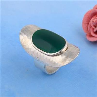 Hammered Finish 925 Sterling Silver Natural Green Onyx Gemstone Chunky Ring | Akrati Jewels Inc