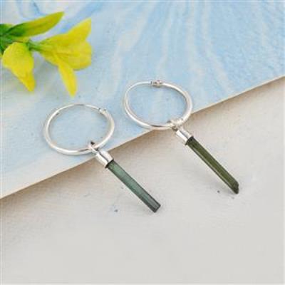Tourmaline Pencil Hoop Earring in 925 silver | Akrati Jewels Inc