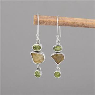 Natural Raw Peridot & Citrine Gemstone Sterling Silver Handmade Dangle Earrings  | Akrati Jewels Inc