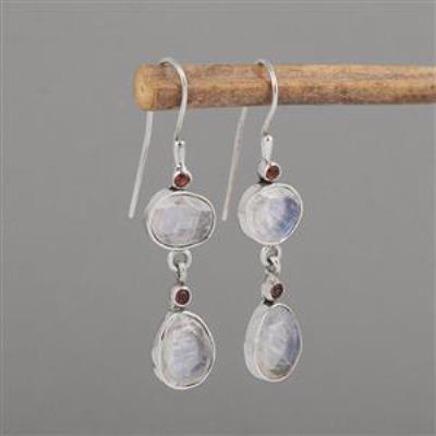 Natural Multi Oval Flashy Moonstone and Garnet Sterling Silver Dangle Earrings Wholesaler | Akrati Jewels Inc