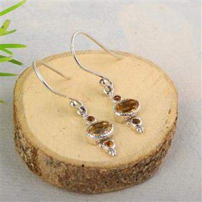 Faceted Natural Citrine Gemstone Solid 925 Silver Dangle Earrings for Women | Akrati Jewels Inc