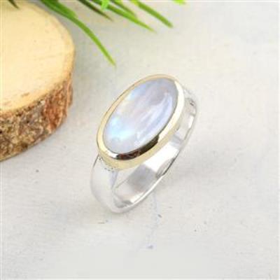 Moonstone Ring with brass plating in 925 sterling silver | Akrati Jewels Inc