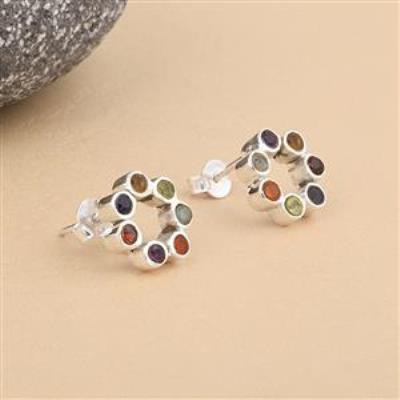 Multi Gemstone Floral Design Chakra Stud Earrings | Akrati Jewels Inc