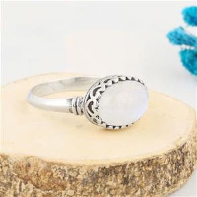 Oval Cab Natural Rainbow Moonstone 925 Sterling Silver Ring | Akrati Jewels Inc