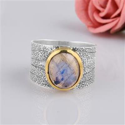 Beautifully designed Labradorite handmade ring in 925 sterling silver | Akrati Jewels Inc