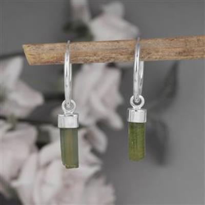 Rough Tourmaline hoop earring in 925 Silver | Akrati Jewels Inc