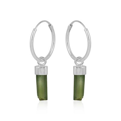 Rough Tourmaline hoop earring in 925 Silver | Akrati Jewels Inc
