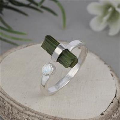 Tourmaline Adjustable Pencil Ring In 925 Sterling silver | Akrati Jewels Inc